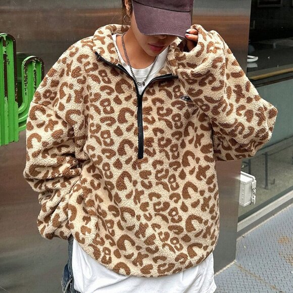 Apricot Casual Women's Leopard Print Basic Long Sleeve Sweatshirt - Picture 4 of 9